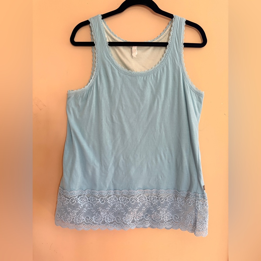 Matilda Jane Pale Teal Blue Lace-Trim Camisole Tank Large